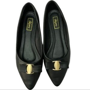 Black Leather Flat Shoes Size 5.5 (36)